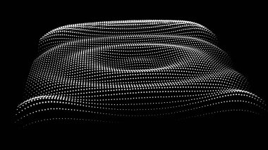 Büyük verilerin üç boyutlu dinamik düğümü bilimi noktalar. Parçacıkların sonsuz sinüzoit çizgisini dalgalandırın. Girdap tepesi neon topolojisi. Titreşim dalgalı davul müziği arkaplanı. Deniz araştırma bilimi damlaları düşüyor