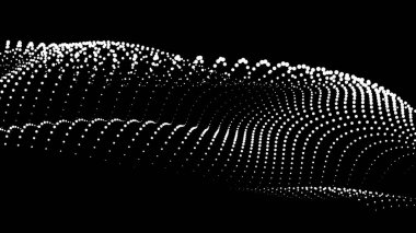 Sunum için matematik akış şablonu. Işık yayan çizgiler parçacıkların uzayındaki düzenliliği vurguluyor. Sinüzoidal bilim emretti. Büyük bir veri akışı işleniyor