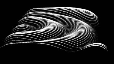 Büyük verilerin üç boyutlu dinamik düğümü bilimi noktalar. Parçacıkların sonsuz sinüzoit çizgisini dalgalandırın. Girdap tepesi neon topolojisi. Titreşim dalgalı davul müziği arkaplanı. Deniz araştırma bilimi damlaları düşüyor