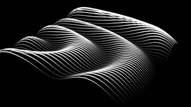 Büyük verilerin üç boyutlu dinamik düğümü bilimi noktalar. Parçacıkların sonsuz sinüzoit çizgisini dalgalandırın. Girdap tepesi neon topolojisi. Titreşim dalgalı davul müziği arkaplanı. Deniz araştırma bilimi damlaları düşüyor