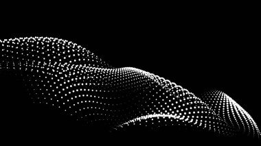 Sunum için matematik akış şablonu. Işık yayan çizgiler parçacıkların uzayındaki düzenliliği vurguluyor. Sinüzoidal bilim emretti. Büyük bir veri akışı işleniyor