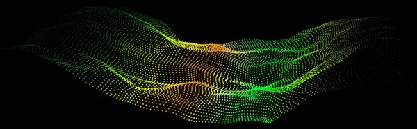 ビッグデータの一部としての深いデータ ポイント波のUiだった 暗闇の中で緑の輝き — ストックベクタ