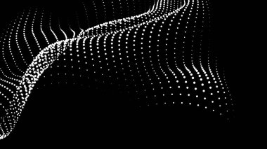 Sunum için matematik akış şablonu. Işık yayan çizgiler parçacıkların uzayındaki düzenliliği vurguluyor. Sinüzoidal bilim emretti. Büyük bir veri akışı işleniyor