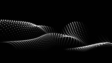 Sunum için matematik akış şablonu. Işık yayan çizgiler parçacıkların uzayındaki düzenliliği vurguluyor. Sinüzoidal bilim emretti. Büyük bir veri akışı işleniyor