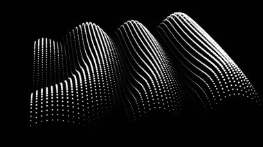 Büyük verilerin üç boyutlu dinamik düğümü bilimi noktalar. Parçacıkların sonsuz sinüzoit çizgisini dalgalandırın. Girdap tepesi neon topolojisi. Titreşim dalgalı davul müziği arkaplanı. Deniz araştırma bilimi damlaları düşüyor