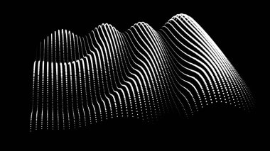 Büyük verilerin üç boyutlu dinamik düğümü bilimi noktalar. Parçacıkların sonsuz sinüzoit çizgisini dalgalandırın. Girdap tepesi neon topolojisi. Titreşim dalgalı davul müziği arkaplanı. Deniz araştırma bilimi damlaları düşüyor