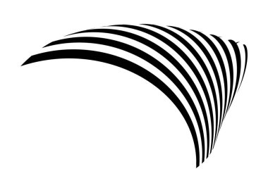 Zebra dokusuyla fırça darbesi gibi dalgalanan bayrak. Siyah beyaz çizgili yelek tuhaf bir şekilde kıvrılmış ve yörünge boyunca dalgalar kıvrılıyor..