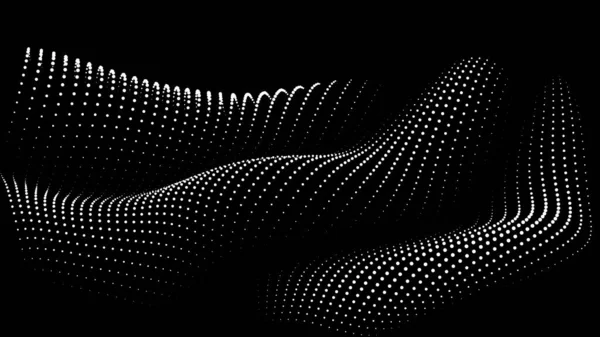 Sunum için matematik akış şablonu. Işık yayan çizgiler parçacıkların uzayındaki düzenliliği vurguluyor. Sinüzoidal bilim emretti. Büyük bir veri akışı işleniyor