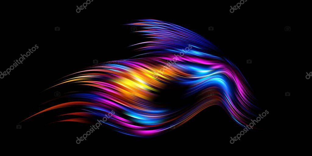 Forma de fluido retorcido abstracto de color 3D sobre fondo oscuro