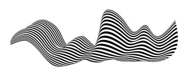 Zebra dokusuyla fırça darbesi gibi dalgalanan bayrak. Siyah beyaz çizgili yelek tuhaf bir şekilde kıvrılmış ve yörünge boyunca dalgalar kıvrılıyor..