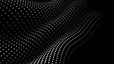 Sunum için matematik akış şablonu. Işık yayan çizgiler parçacıkların uzayındaki düzenliliği vurguluyor. Sinüzoidal bilim emretti. Büyük bir veri akışı işleniyor