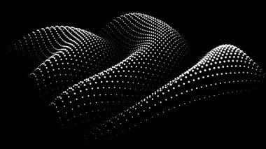 Büyük verilerin üç boyutlu dinamik düğümü bilimi noktalar. Parçacıkların sonsuz sinüzoit çizgisini dalgalandırın. Girdap tepesi neon topolojisi. Titreşim dalgalı davul müziği arkaplanı. Deniz araştırma bilimi damlaları düşüyor