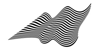 Zebra dokusuyla fırça darbesi gibi dalgalanan bayrak. Siyah beyaz çizgili yelek tuhaf bir şekilde kıvrılmış ve yörünge boyunca dalgalar kıvrılıyor..