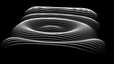Büyük verilerin üç boyutlu dinamik düğümü bilimi noktalar. Parçacıkların sonsuz sinüzoit çizgisini dalgalandırın. Girdap tepesi neon topolojisi. Titreşim dalgalı davul müziği arkaplanı. Deniz araştırma bilimi damlaları düşüyor