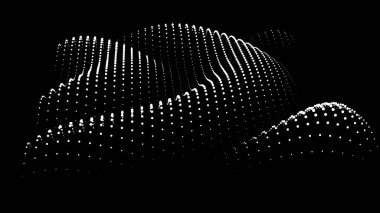 Büyük verilerin üç boyutlu dinamik düğümü bilimi noktalar. Parçacıkların sonsuz sinüzoit çizgisini dalgalandırın. Girdap tepesi neon topolojisi. Titreşim dalgalı davul müziği arkaplanı. Deniz araştırma bilimi damlaları düşüyor