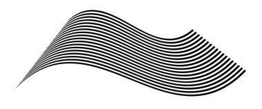 Zebra dokusuyla fırça darbesi gibi dalgalanan bayrak. Siyah beyaz çizgili yelek tuhaf bir şekilde kıvrılmış ve yörünge boyunca dalgalar kıvrılıyor..