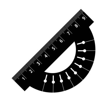 İletki cetvel. Kesin çizim ve çizim için bir alet. Mühendisler, okul çocukları, tasarımcılar için bir cihaz. Kırtasiye basit biçimi ayrıntılı logo vektör çizimi izole edildi.