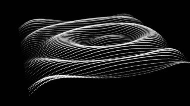 Büyük verilerin üç boyutlu dinamik düğümü bilimi noktalar. Parçacıkların sonsuz sinüzoit çizgisini dalgalandırın. Girdap tepesi neon topolojisi. Titreşim dalgalı davul müziği arkaplanı. Deniz araştırma bilimi damlaları düşüyor