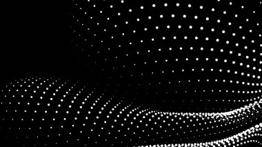 Sunum için matematik akış şablonu. Işık yayan çizgiler parçacıkların uzayındaki düzenliliği vurguluyor. Sinüzoidal bilim emretti. Büyük bir veri akışı işleniyor