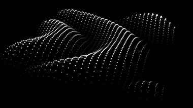 Büyük verilerin üç boyutlu dinamik düğümü bilimi noktalar. Parçacıkların sonsuz sinüzoit çizgisini dalgalandırın. Girdap tepesi neon topolojisi. Titreşim dalgalı davul müziği arkaplanı. Deniz araştırma bilimi damlaları düşüyor