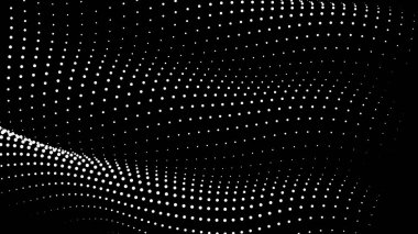 Sunum için matematik akış şablonu. Işık yayan çizgiler parçacıkların uzayındaki düzenliliği vurguluyor. Sinüzoidal bilim emretti. Büyük bir veri akışı işleniyor