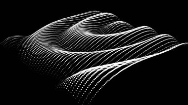 Büyük verilerin üç boyutlu dinamik düğümü bilimi noktalar. Parçacıkların sonsuz sinüzoit çizgisini dalgalandırın. Girdap tepesi neon topolojisi. Titreşim dalgalı davul müziği arkaplanı. Deniz araştırma bilimi damlaları düşüyor