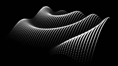 Büyük verilerin üç boyutlu dinamik düğümü bilimi noktalar. Parçacıkların sonsuz sinüzoit çizgisini dalgalandırın. Girdap tepesi neon topolojisi. Titreşim dalgalı davul müziği arkaplanı. Deniz araştırma bilimi damlaları düşüyor