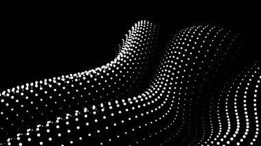 Sunum için matematik akış şablonu. Işık yayan çizgiler parçacıkların uzayındaki düzenliliği vurguluyor. Sinüzoidal bilim emretti. Büyük bir veri akışı işleniyor