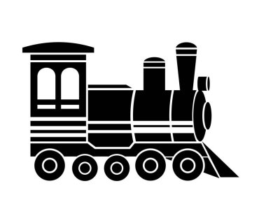 Oyuncak tren. Eski bir demiryolu aracı. Basit biçim logo vektör illüstrasyonunu izole et.