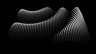 Büyük verilerin üç boyutlu dinamik düğümü bilimi noktalar. Parçacıkların sonsuz sinüzoit çizgisini dalgalandırın. Girdap tepesi neon topolojisi. Titreşim dalgalı davul müziği arkaplanı. Deniz araştırma bilimi damlaları düşüyor