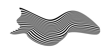 Zebra dokusuyla fırça darbesi gibi dalgalanan bayrak. Siyah beyaz çizgili yelek tuhaf bir şekilde kıvrılmış ve yörünge boyunca dalgalar kıvrılıyor..