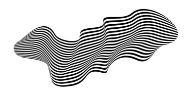 Zebra dokusuyla fırça darbesi gibi dalgalanan bayrak. Siyah beyaz çizgili yelek tuhaf bir şekilde kıvrılmış ve yörünge boyunca dalgalar kıvrılıyor..