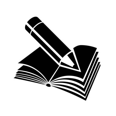Kalem Simgesi ile Belge. Kitap ayrıntılı basit biçim logo vektör çizimi izole edildi.