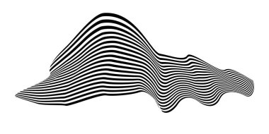 Zebra dokusuyla fırça darbesi gibi dalgalanan bayrak. Siyah beyaz çizgili yelek tuhaf bir şekilde kıvrılmış ve yörünge boyunca dalgalar kıvrılıyor..