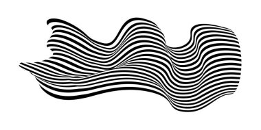 Zebra dokusuyla fırça darbesi gibi dalgalanan bayrak. Siyah beyaz çizgili yelek tuhaf bir şekilde kıvrılmış ve yörünge boyunca dalgalar kıvrılıyor..