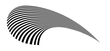 Zebra dokusuyla fırça darbesi gibi dalgalanan bayrak. Siyah beyaz çizgili yelek tuhaf bir şekilde kıvrılmış ve yörünge boyunca dalgalar kıvrılıyor..