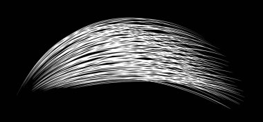 Beyaz akış, siyah arka planda fırça darbesi, beyaz politikalar. Soyut dağınık lifler. Vektör illüstrasyon girdabı bulanıklığı. Boya kalemleri ve tebeşir boyası, iplik, saç ve demet..