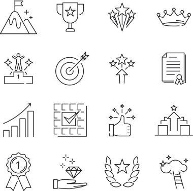 Başarı simgeleri. Doğrusal simgeler iş başarısı, kariyer gelişimi, başarı.