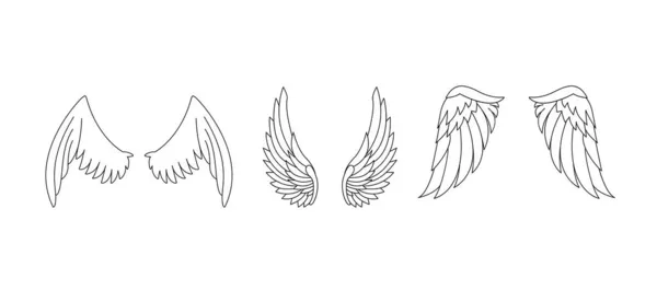 Крылья ангелов. Набор крыльев с перьями для татуировки, крылья для логотипа — стоковый вектор