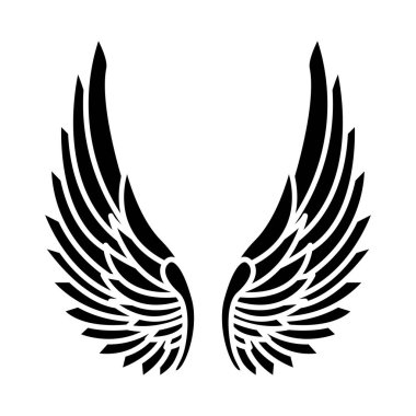 Melek kanatları. Dövme için tüyleri, logo için kanatları olan Wings Silueti