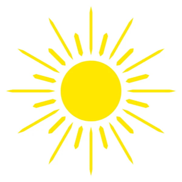 Ήλιος και ακτίνες. Φωτεινό σημάδι. Σιλουέτα θερμού κίτρινου φωτεινού ήλιου με ακτίνες που απομονώνονται σε λευκό φόντο — Διανυσματικό Αρχείο