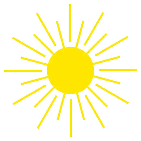 Ο ήλιος. Σιλουέτα θερμού κίτρινου φωτεινού ήλιου με λεπτά περιγράμματα ακτίνων που απομονώνονται σε λευκό φόντο — Διανυσματικό Αρχείο