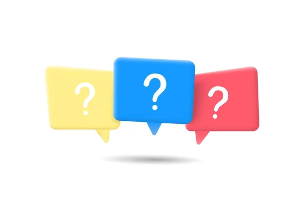Message box with question mark 3d icon. Chat bubble illustration. Speech communication sign. Ask help concept. — Stockvektor