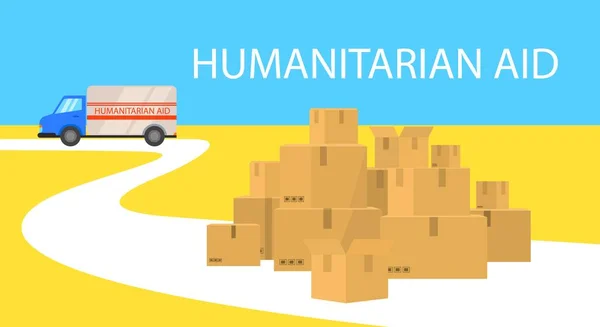 İnsani yardım. Ukrayna 'daki mülteciler için insani yardım kamyonu. Yoksullara sosyal yardım