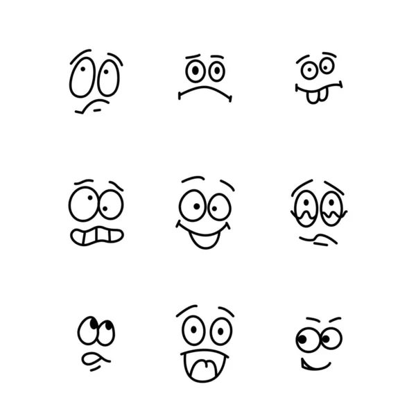 Personajes de mascotas caras divertidas. Sonrisa cómica para logo vectorEmociones caras, juego de caracteres de emoticono.Caricaturas sonrientes — Vector de stock