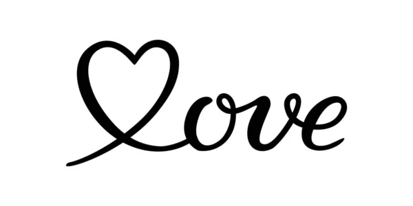 Love word lettering. Love is beautifully written. Love with a heart — Vector de stock