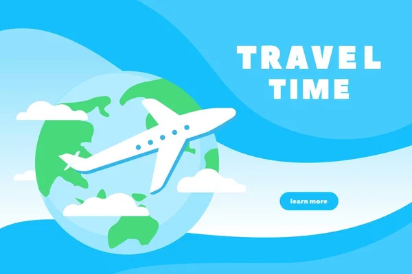 Concepto Diseño Página Web Tiempo Para Viajar Planeta Plano Nubes — Archivo Imágenes Vectoriales