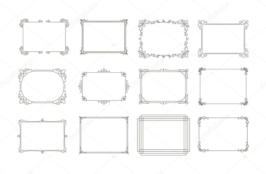 Curly horizontal rectangular frames. The frame with a pattern is linear along the contour. Vector illustration