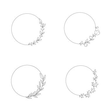 Wedding frame logo elements. Circle with flowers for the logo. Beautiful elegant logo. Vector illustration