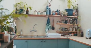 Güzel bir apartman mutfağının canlı videosu. Yüksek kalite 4k görüntü